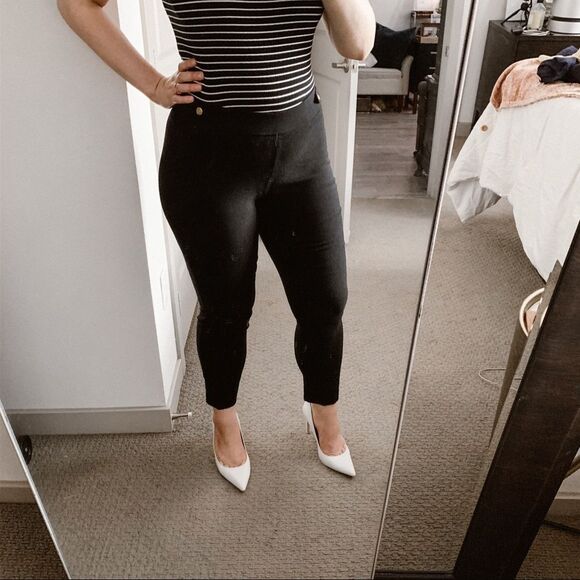 Counterparts Black Gold Button Pull On Office Wear Work Pant Legging Slack Sz 6P - Picture 5 of 8